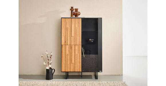 VITRINE  in furniert Eiche Schwarz, Eichefarben - Eichefarben/Schwarz, Trend, Glas/Holz (91,5/136/40cm) - Xora