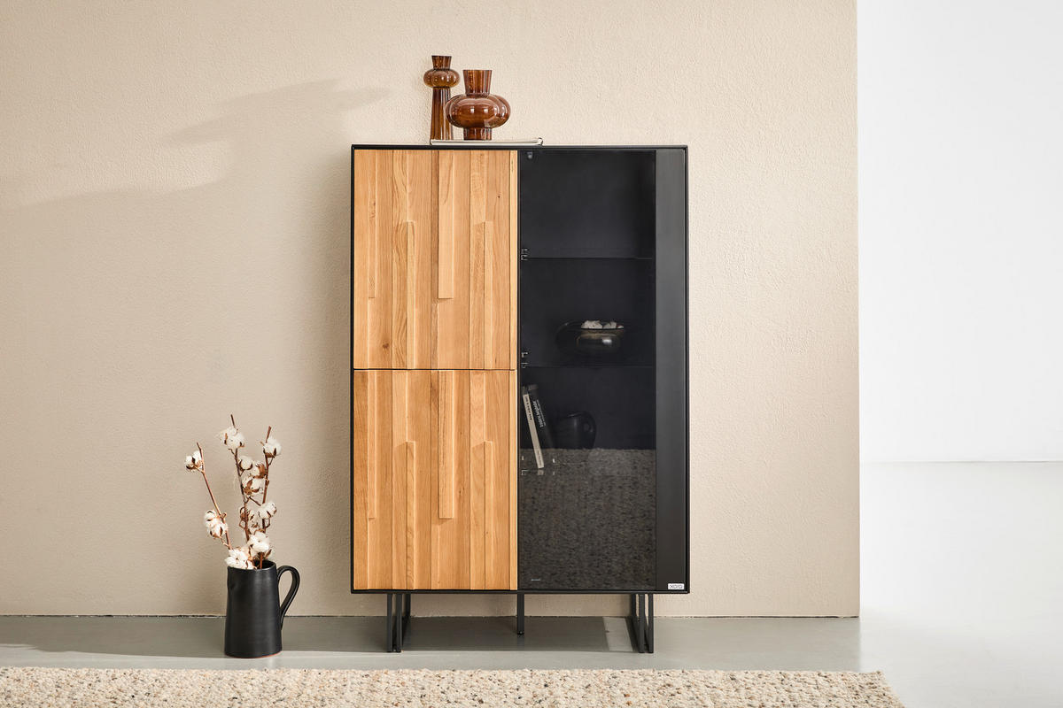 VITRINE  in furniert Eiche Schwarz, Eichefarben  - Eichefarben/Schwarz, Trend, Glas/Holz (91,5/136/40cm) - Xora