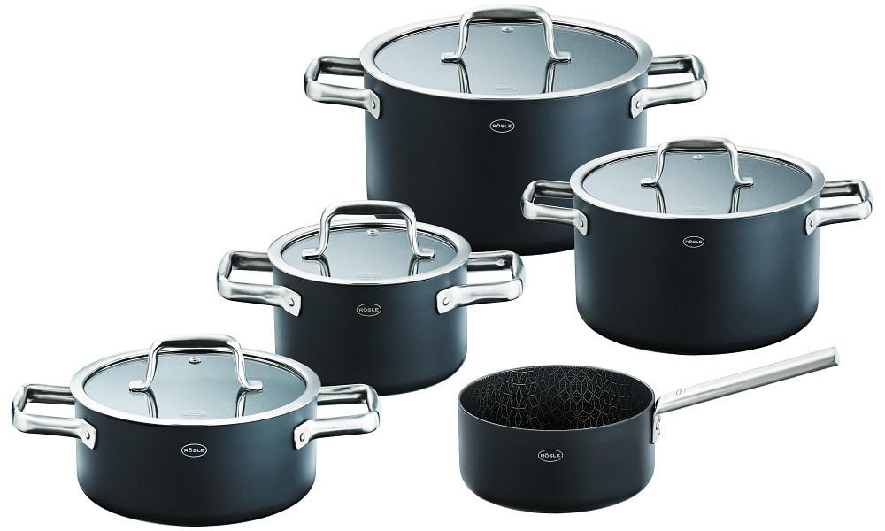 KOCHTOPFSET EBONIC 5-teilig  - Schwarz, Basics, Metall (57/32cm) - Rösle