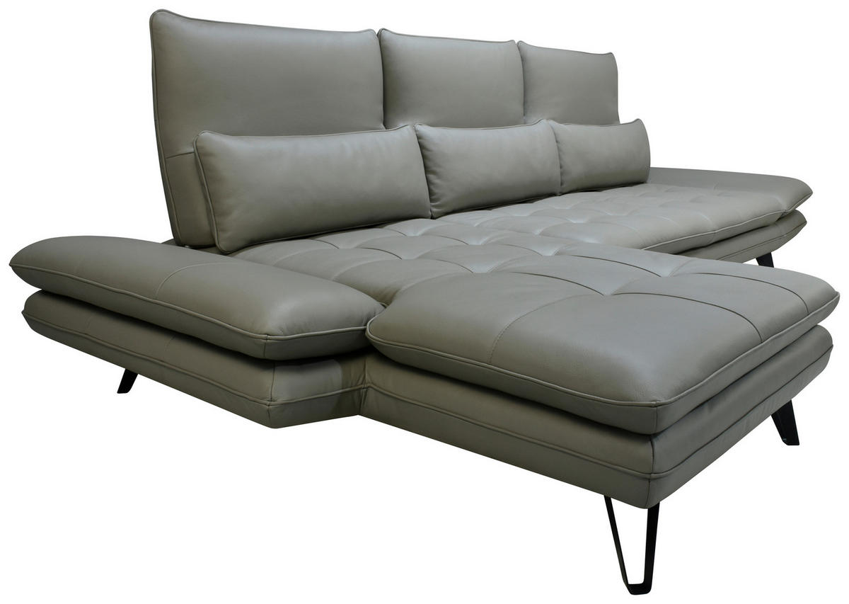 ECKSOFA inkl. Funktionen Taupe Echtleder  - Taupe/Schwarz, Design, Leder/Metall (104-128/312cm) - Celina Home
