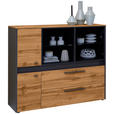 HIGHBOARD Grau, Eichefarben Befestigungsmaterial, Einlegeböden  - Eichefarben/Grau, Trend, Glas/Holzwerkstoff (144/117,7/40cm) - Hom`in