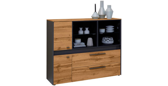 HIGHBOARD Grau, Eichefarben Befestigungsmaterial, Einlegeböden  - Eichefarben/Grau, Trend, Glas/Holzwerkstoff (144/117,7/40cm) - Hom`in