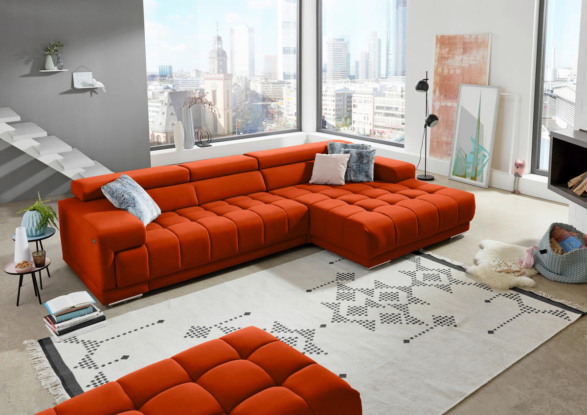 ECKSOFA  in Mikrofaser Orange  335/190 cm  - Silberfarben/Orange, Design, Textil/Metall (335/190cm) - Beldomo Speed