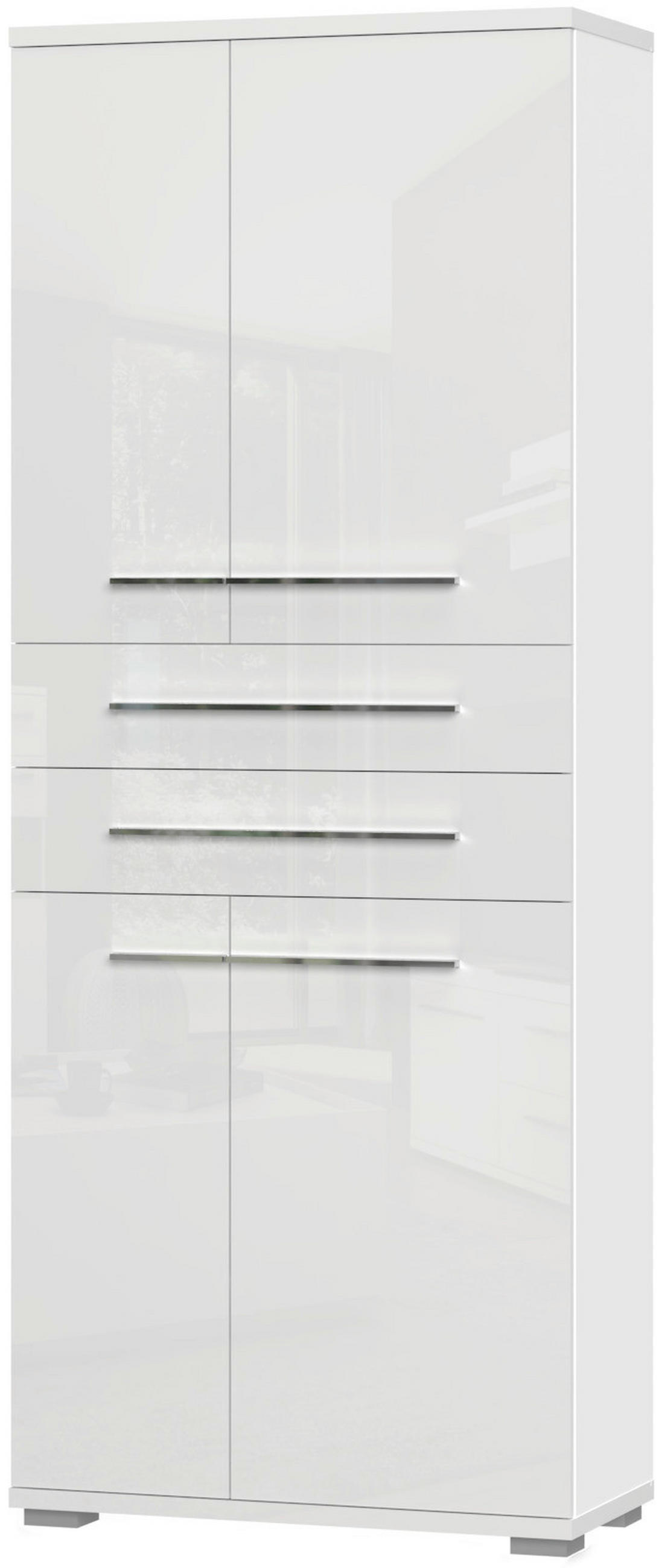 VEČNAMENSKA OMARA, bela, bela, visoki sijaj - barve niklja/bela, Moderno, umetna masa/leseni material (76/194/35cm) - Voleo