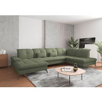 WOHNLANDSCHAFT in Flachgewebe Olivgrün  - Schwarz/Olivgrün, KONVENTIONELL, Textil/Metall (185/357/231cm) - Sit & More