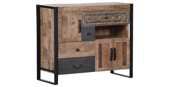 SIDEBOARD Mangoholz massiv Braun, Naturfarben, Schwarz Rückwand, Abdeckplatte, Füße  - Schwarz/Braun, Design, Holz/Holzwerkstoff (95/80/43cm) - Landscape