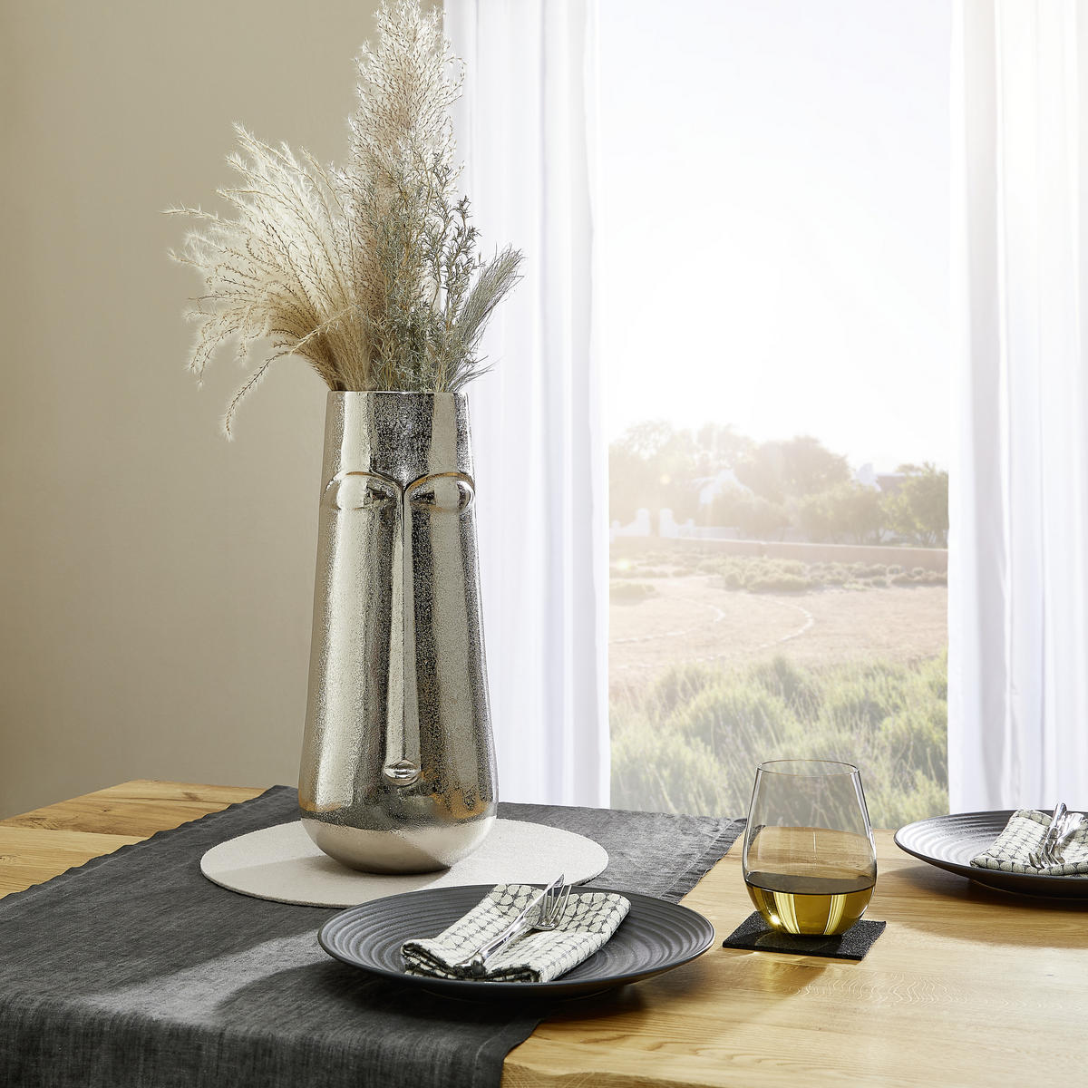 VASE 40 cm  - Nickelfarben, Trend, Metall (18/18/40cm) - Ambia Home