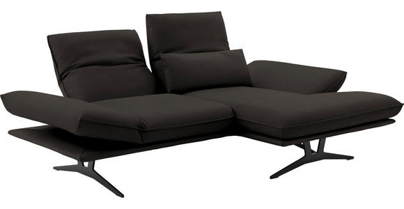 ECKSOFA in Echtleder Graubraun  - Graubraun/Schwarz, Design, Leder/Metall (210/130cm) - Dieter Knoll