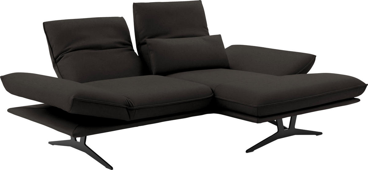 ECKSOFA in Echtleder Graubraun  - Graubraun/Schwarz, Design, Leder/Metall (210/130cm) - Dieter Knoll