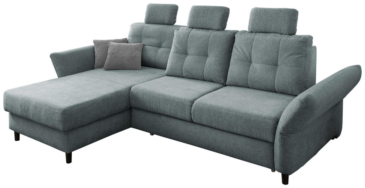 ECKSOFA in Chenille Blau  - Mintgrau/Blau, Modern, Holz/Textil (176/250-280cm) - Livetastic