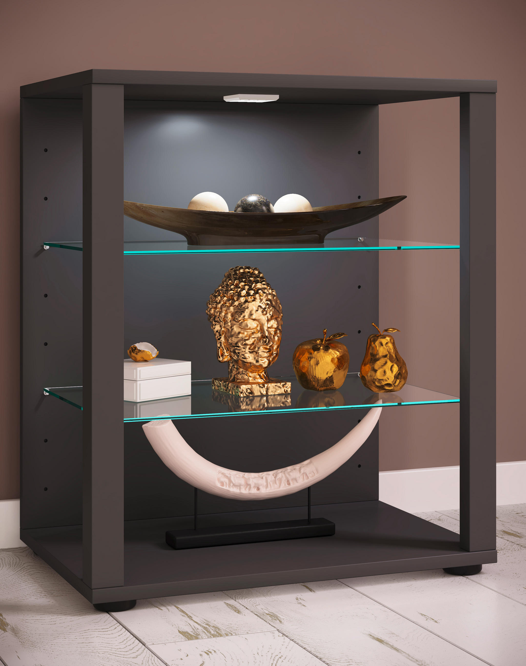 VITRINE  in Anthrazit  - Anthrazit/Schwarz, MODERN, Glas/Holzwerkstoff (52/60/35cm) - MID.YOU