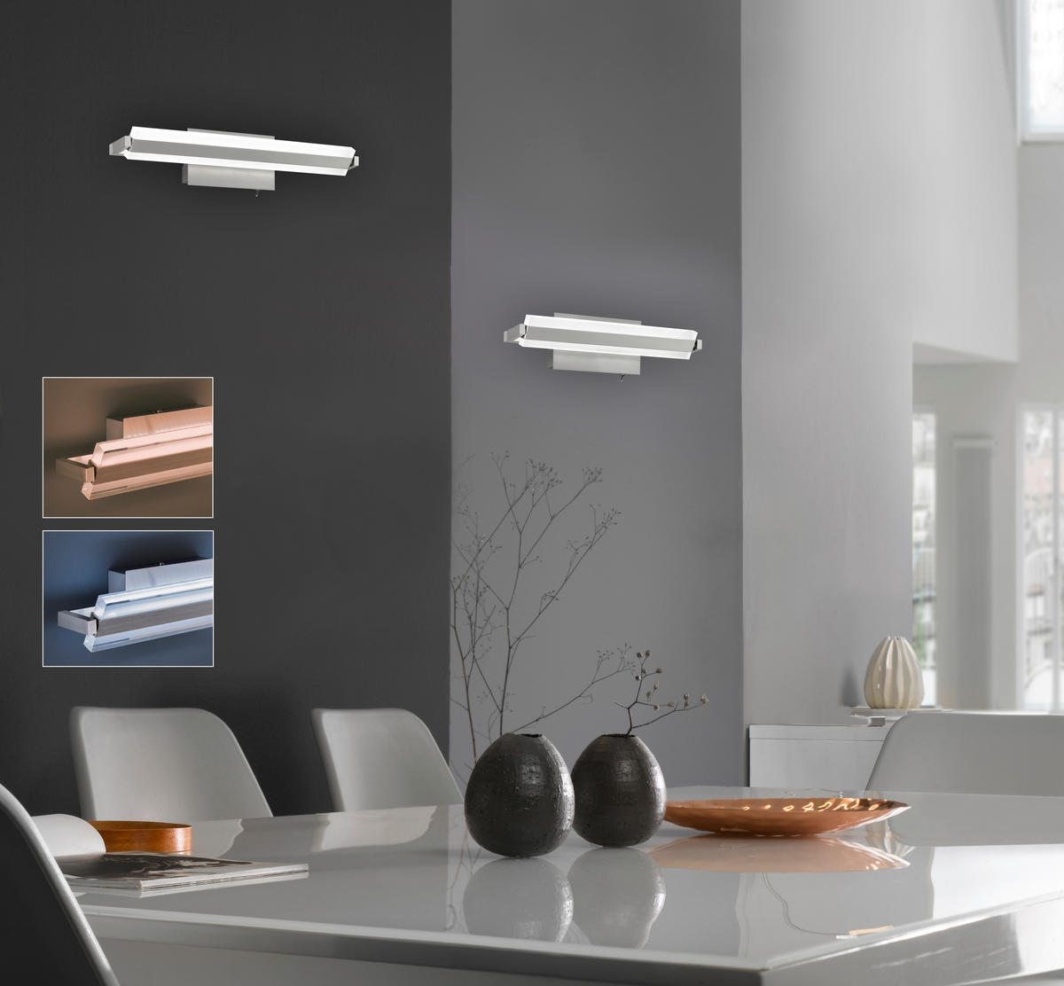 LED-WANDLEUCHTE   - Nickelfarben, Design, Kunststoff/Metall (8/35/12cm) - Fischer & Honsel