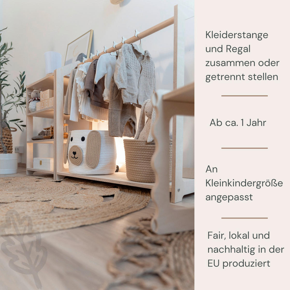 KINDERGARDEROBE in   - Birkefarben, Basics, Holz (124/43/81cm) - CLIFF
