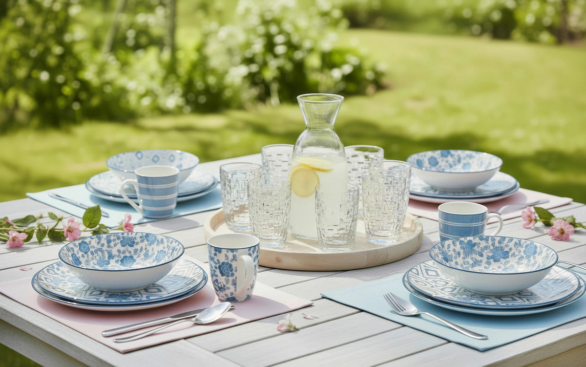 KOMPLETT SERVIS 30 delar  - vit/blå, Lifestyle, keramik - Novel