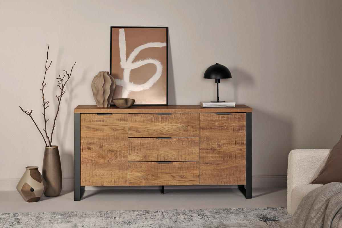 SIDEBOARD 150/76,2/39,5 cm  in Eichefarben  - Eichefarben/Anthrazit, Modern, Holzwerkstoff/Metall (150/76,2/39,5cm) - MID.YOU