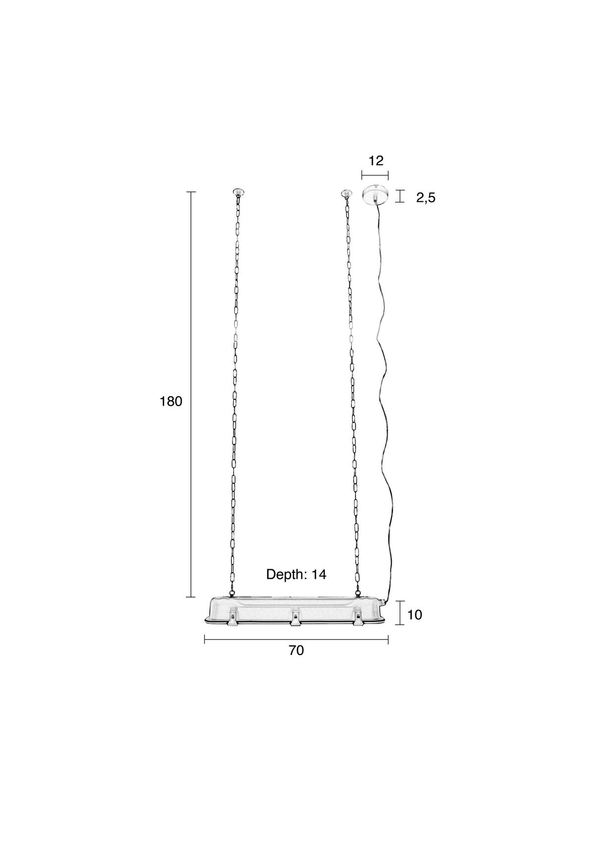 HÄNGELEUCHTE 70/190/14 cm  - Nickelfarben, Basics, Glas/Metall (70/190/14cm) - Zuiver