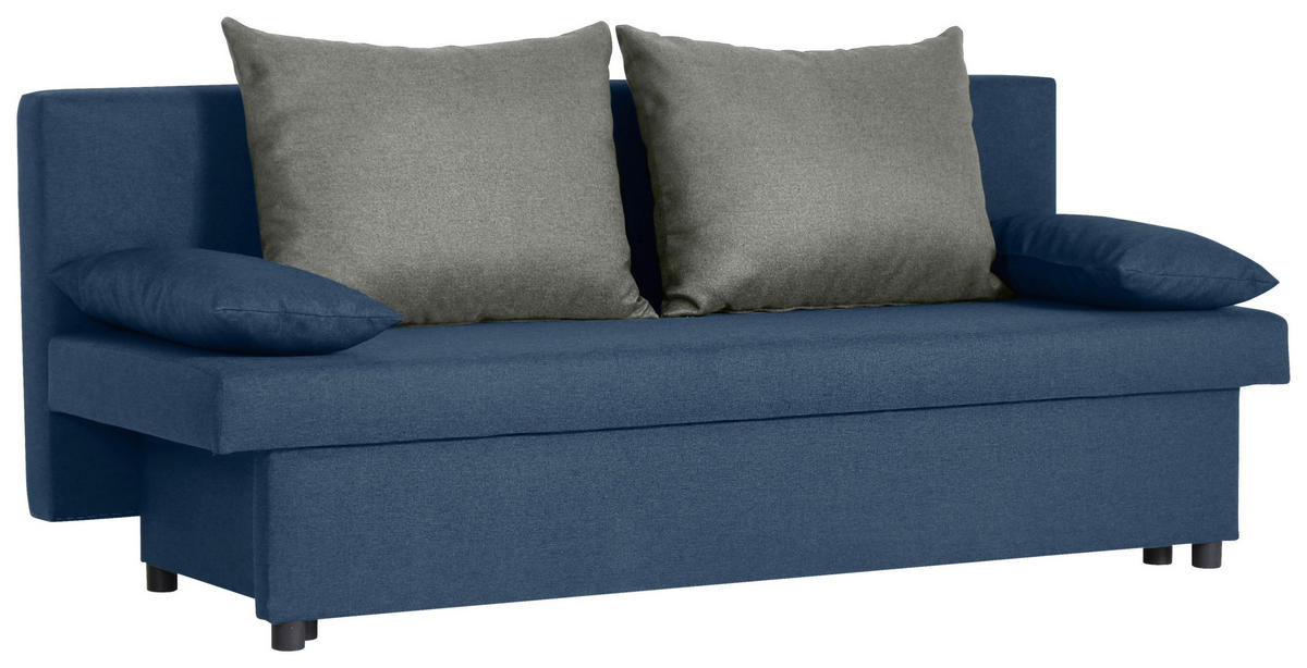 SCHLAFSOFA NEO Webstoff Blau, Grau  inkl. Rückenkissen, Armlehnenkissen, Bettkasten  - Blau/Schwarz, Basics, Kunststoff/Textil (192/82/82cm) - P & B