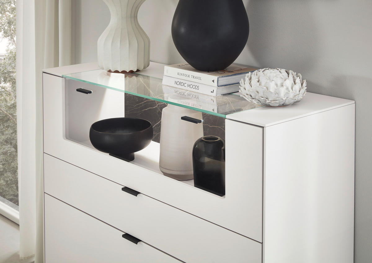 HIGHBOARD Weiß  121,9/121,5/45,2 cm  - Schwarz/Weiß, Design, Glas/Keramik (121,9/121,5/45,2cm) - Dieter Knoll