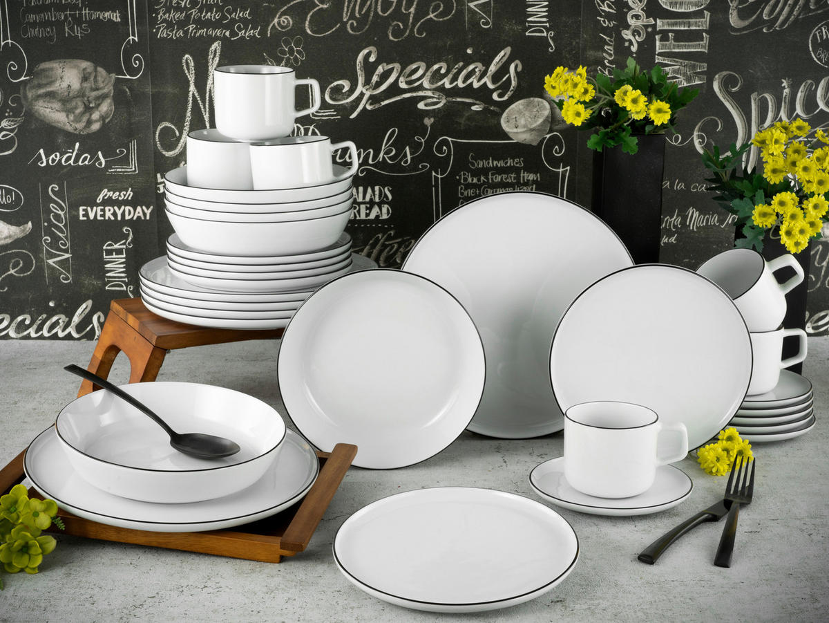 KOMBISERVICE Chef Collection Black Line 30-teilig  - Grauweiß/Schwarz, Basics, Keramik - Creatable