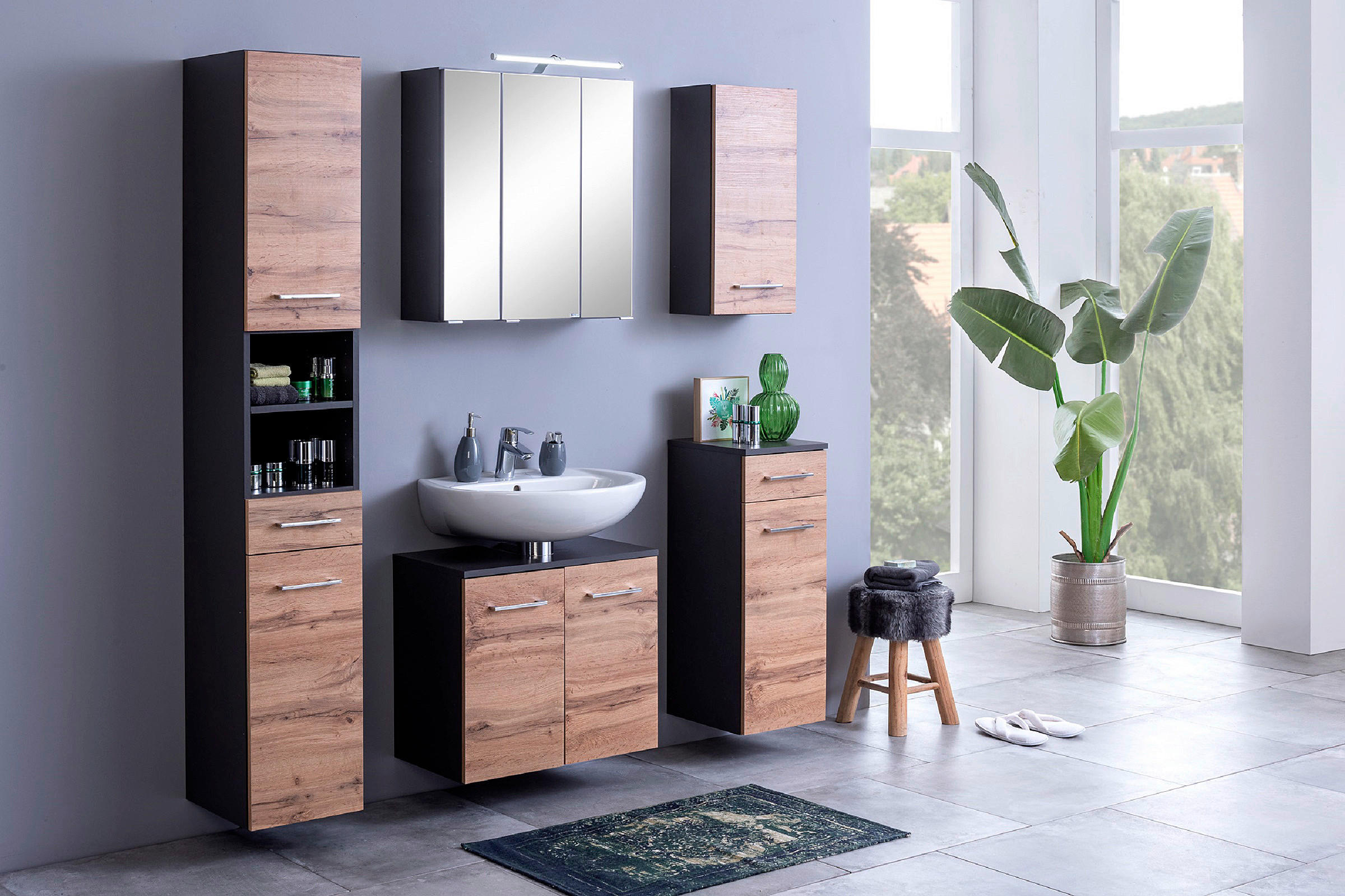 HOCHSCHRANK 30/180/35 cm - Chromfarben/Eiche Wotan, Modern, Holzwerkstoff/Kunststoff (30/180/35cm) - Held