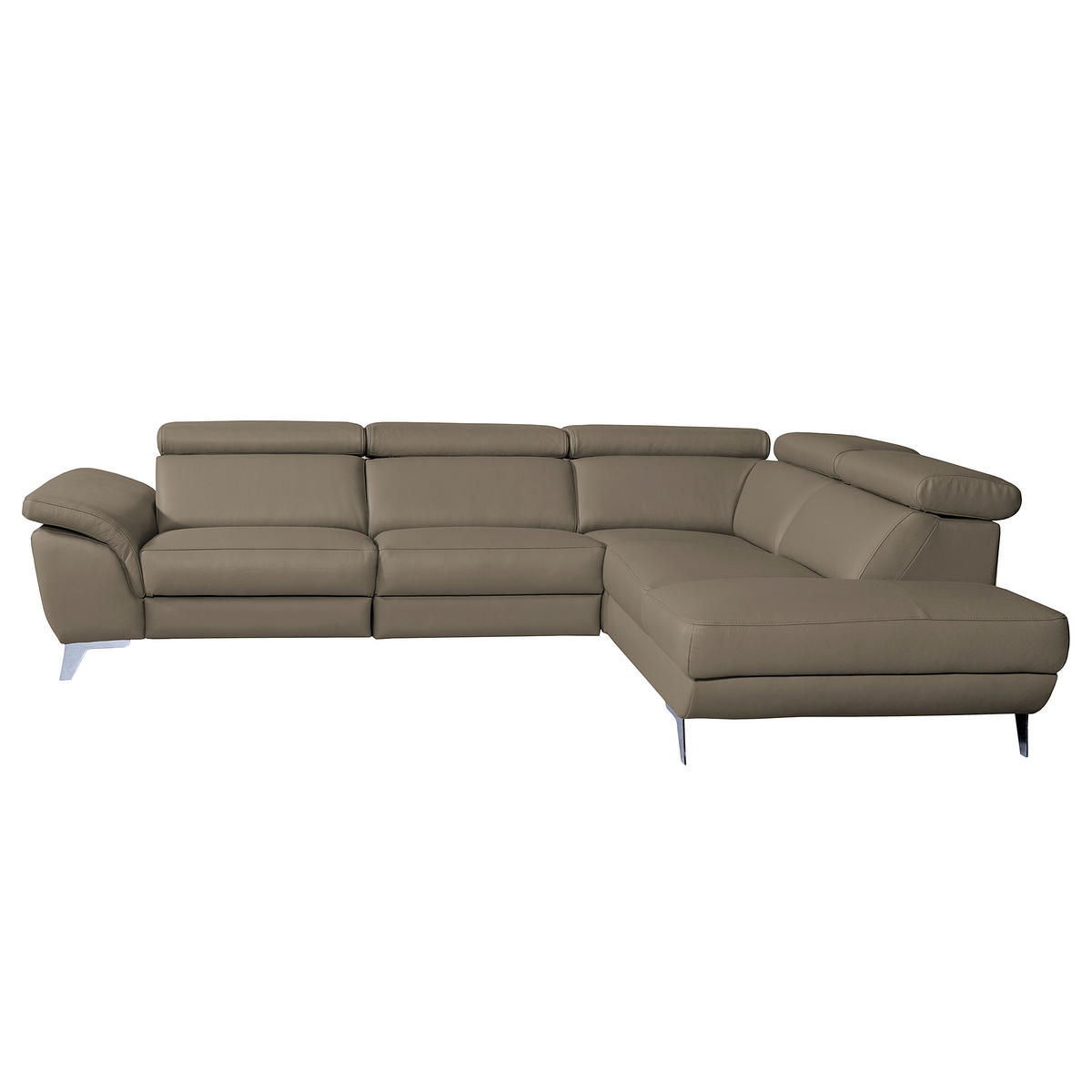 ECKSOFA Echtleder Taupe  - Taupe/Silberfarben, Design, Leder/Metall (228/283cm) - Livetastic