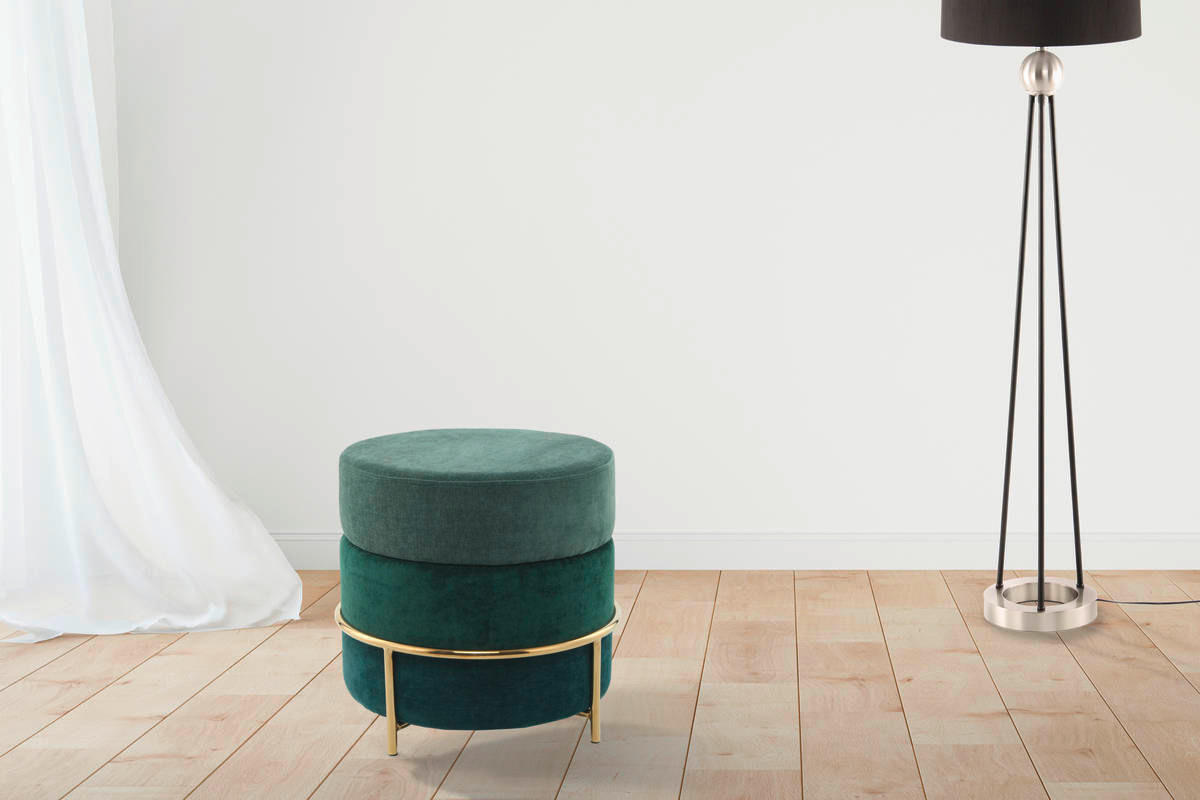 HOCKER Struktur Grün, Goldfarben  - Goldfarben/Grün, Basics, Textil/Metall (48,5/46/48,5cm) - Kayoom