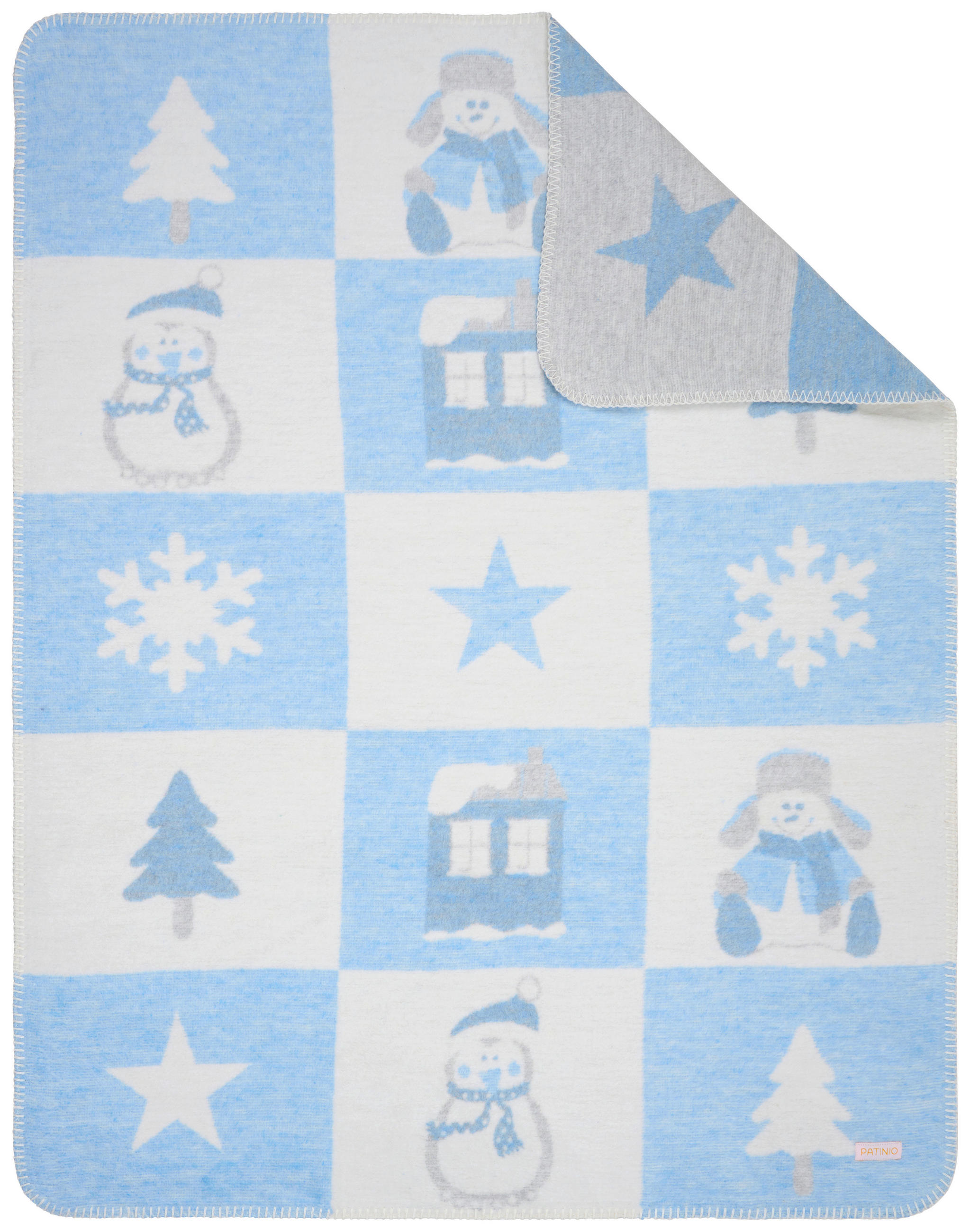Patinio Schmusedecke Snowman Blau, Creme 75x100 cm
