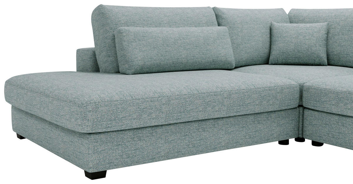 ECKSOFA in Plüsch, Bouclé Hellblau  244/332 cm  - Schwarz/Hellblau, Design, Kunststoff/Textil (244/332cm) - Livetastic