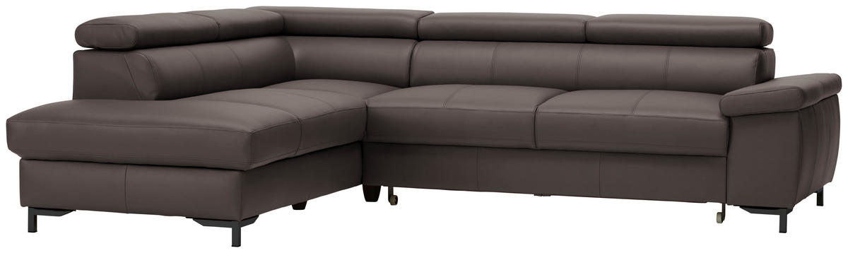 ECKSOFA in Echtleder Dunkelbraun  - Dunkelbraun/Schwarz, Design, Leder/Metall (213/268cm) - Stylife