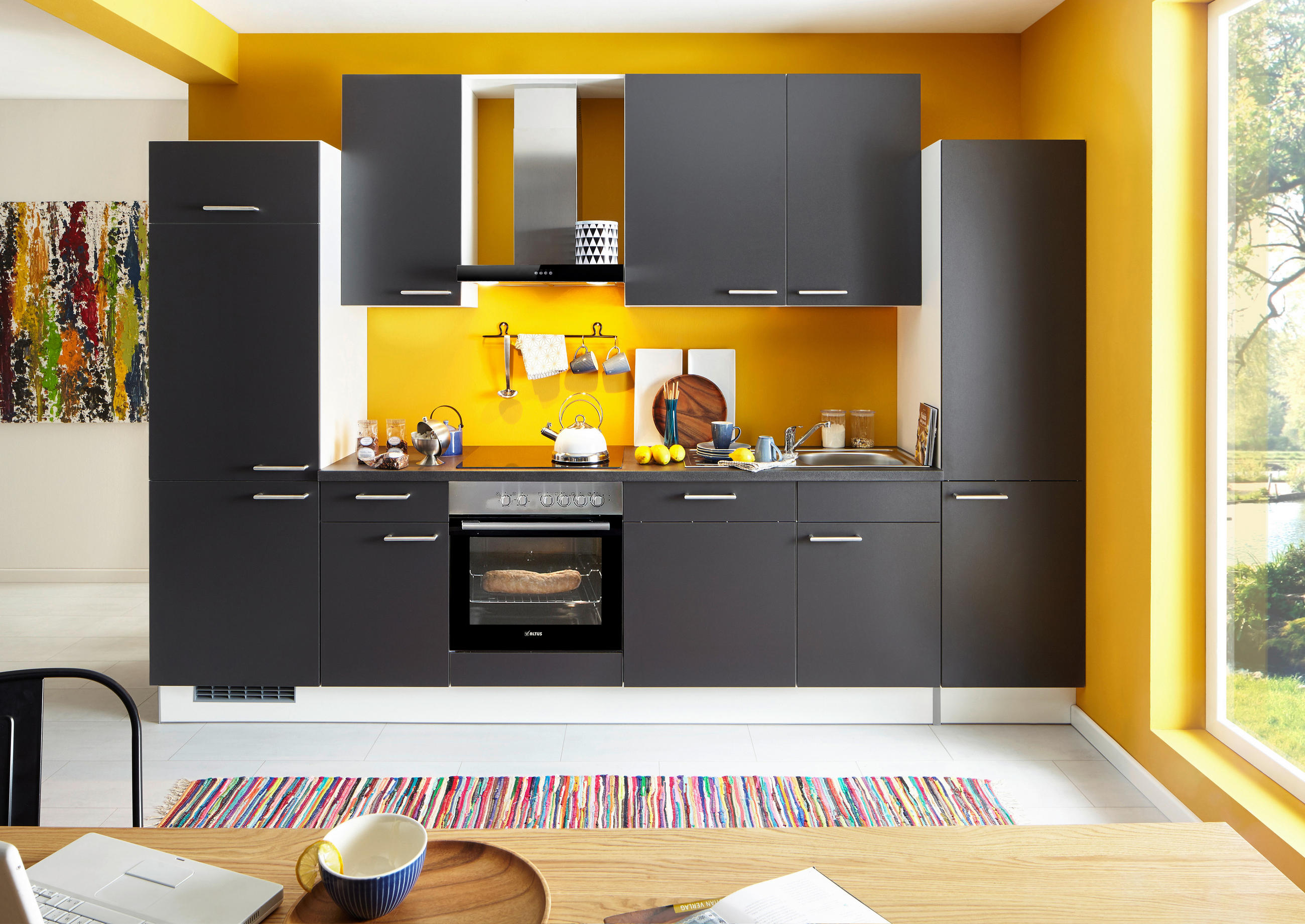 KÜCHENBLOCK XO 8 325 cm  in Graphitfarben  - Edelstahlfarben/Graphitfarben, Basics, Holzwerkstoff/Metall (325cm) - Xora