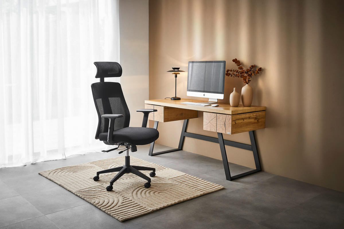 ÍRÓASZTAL  - fekete/tölgyfa, Design, faalapú anyag/fém (150/60/76cm) - Venda