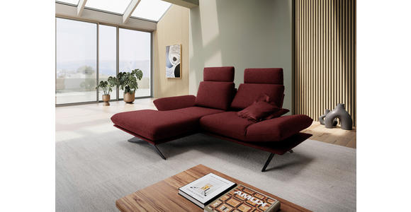 ECKSOFA  in Flachgewebe Rot Rücken echt, Armteilverstellung, Drehsitzfunktion  155/234 cm  - Rot/Schwarz, Design, Textil/Metall (155/234cm) - Dieter Knoll