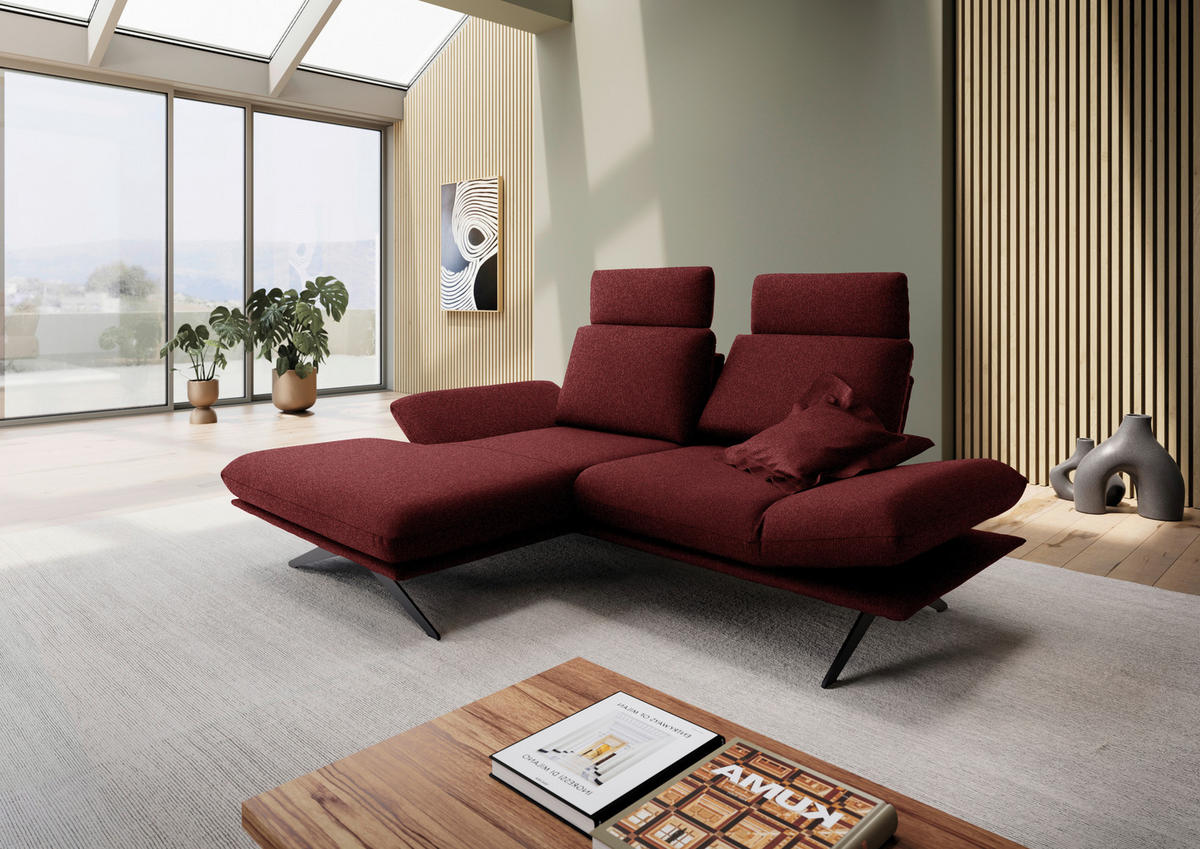 ECKSOFA  in Flachgewebe Rot  155/234 cm  - Rot/Schwarz, Design, Textil/Metall (155/234cm) - Dieter Knoll