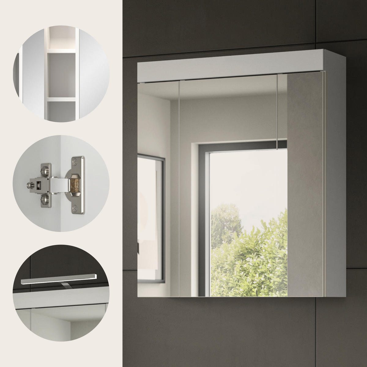 SPIEGELSCHRANK 60/70/18 cm  - Weiß, Trend, Glas/Holzwerkstoff (60/70/18cm) - MID.YOU