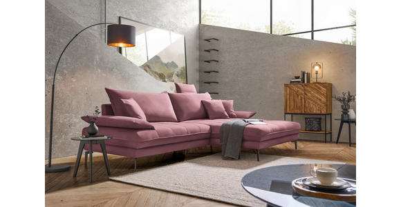 ECKSOFA in Flachgewebe Rosa 292/176 cm - Schwarz/Rosa, MODERN, Textil/Metall (292/176cm) - Carryhome