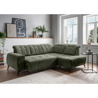 ECKSOFA 261/200 cm  in Chenille Grün Rücken echt, Kopfteilverstellung, Sitzvorzug  261/200 cm  - Schwarz/Grün, MODERN, Textil/Metall (261/200cm) - Livetastic