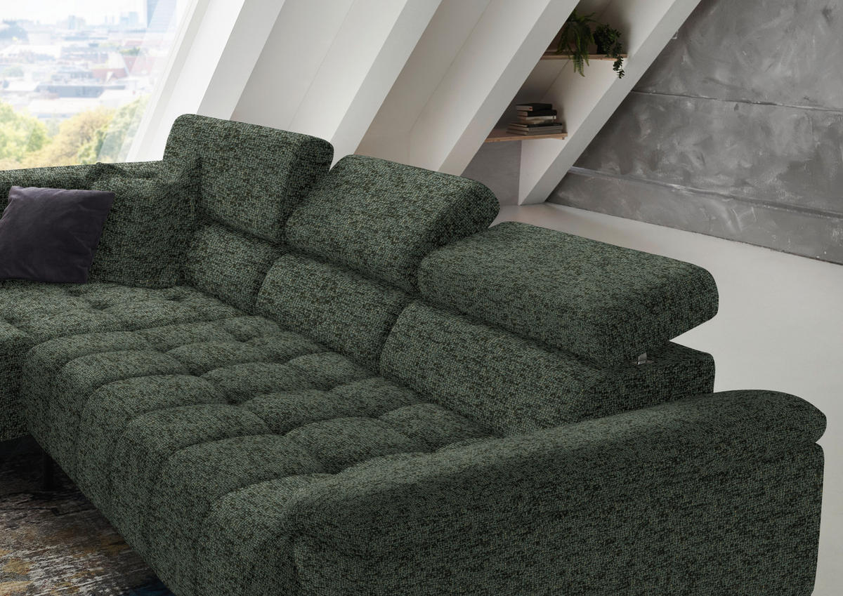 ECKSOFA in Chenille Grün  - Schwarz/Grün, Design, Textil/Metall (222/323cm) - Beldomo Style