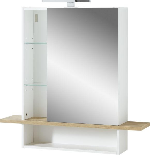 Spiegelschrank in Weiß & Braun mit Beleuchtung