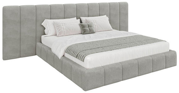 POLSTERBETT gepolstertes Kopfteil, Lattenrost, Bettkasten Hellgrau 160/200 cm  - Hellgrau/Schwarz, Design, Holz/Kunststoff (160/200cm) - Carryhome