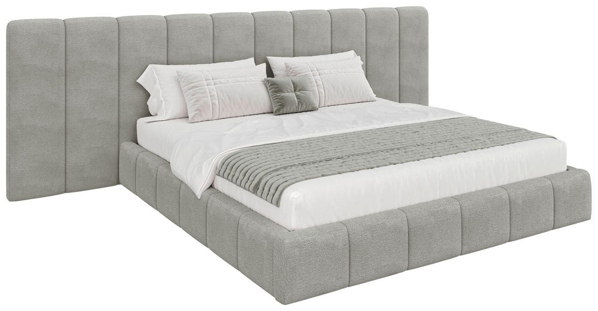 POLSTERBETT 180/200 cm  Hellgrau  - Hellgrau/Schwarz, Design, Holz/Kunststoff (180/200cm) - Carryhome