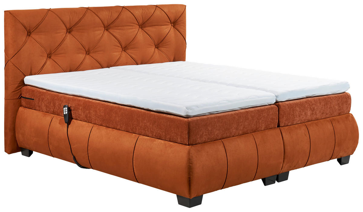 KONTINENTALSÄNG 180/200 cm  i cognacfärgad  - cognacfärgad/svart, Modern, trämaterial/textil (180/200cm) - MID.YOU