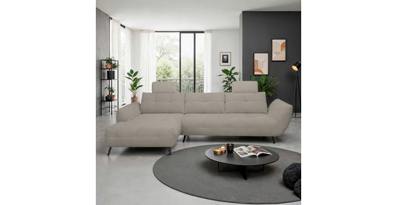 ECKSOFA Taupe Chenille Armlehnenkissen, Rücken echt, Sitztiefenverstellung  - Taupe/Schwarz, KONVENTIONELL, Textil/Metall (215/313cm) - Hom`in