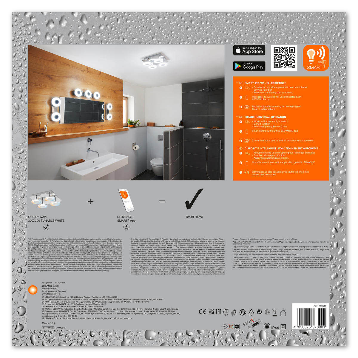 LED-DECKENLEUCHTE Smart+ WiFi Orbis Wave 30/30/9,3 cm   - Silberfarben, Basics, Kunststoff (30/30/9,3cm) - Ledvance