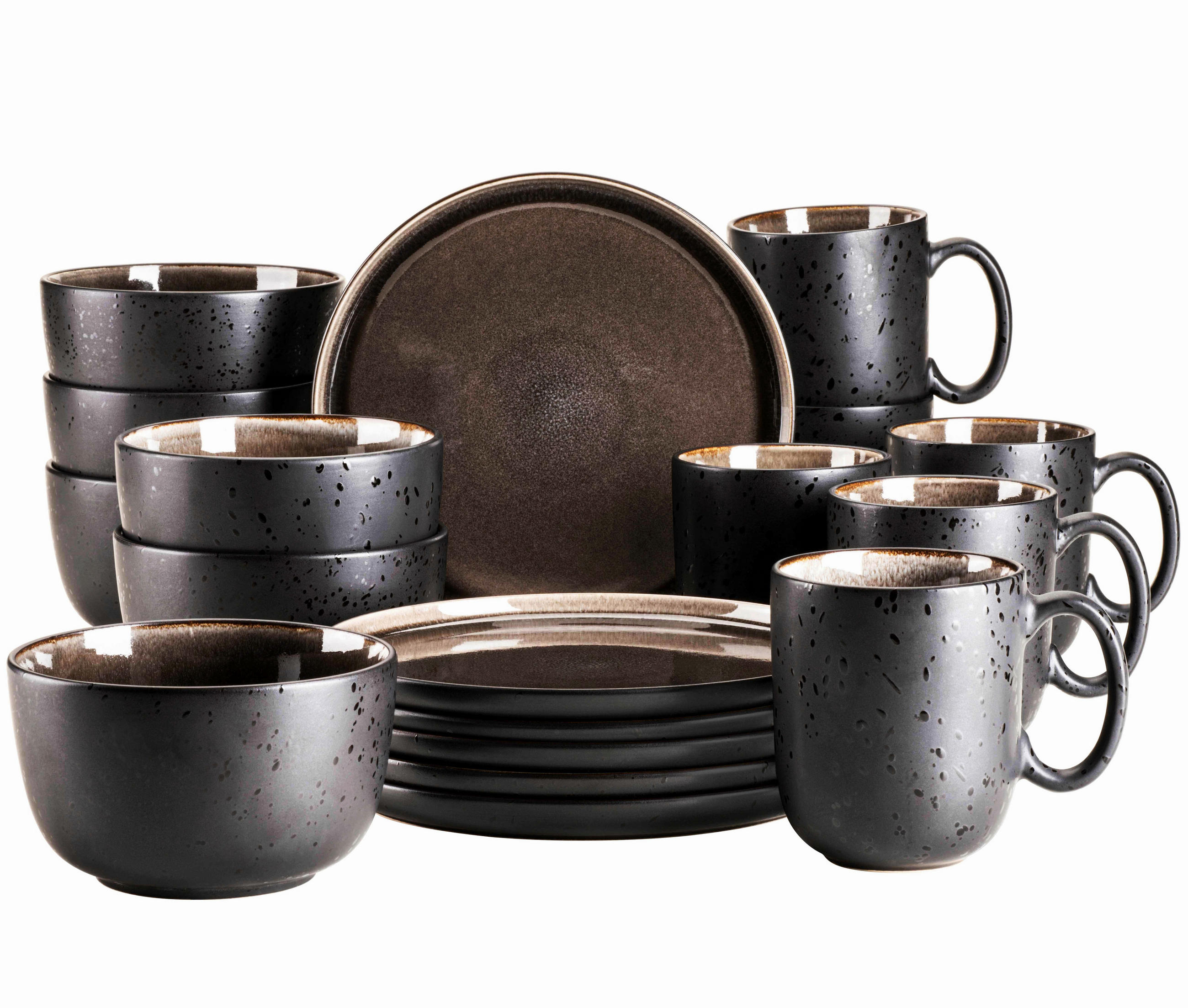 FRÜHSTÜCKSSERVICE Schwarz, Greige 18-teilig  - Greige/Schwarz, Basics, Keramik - Mäser