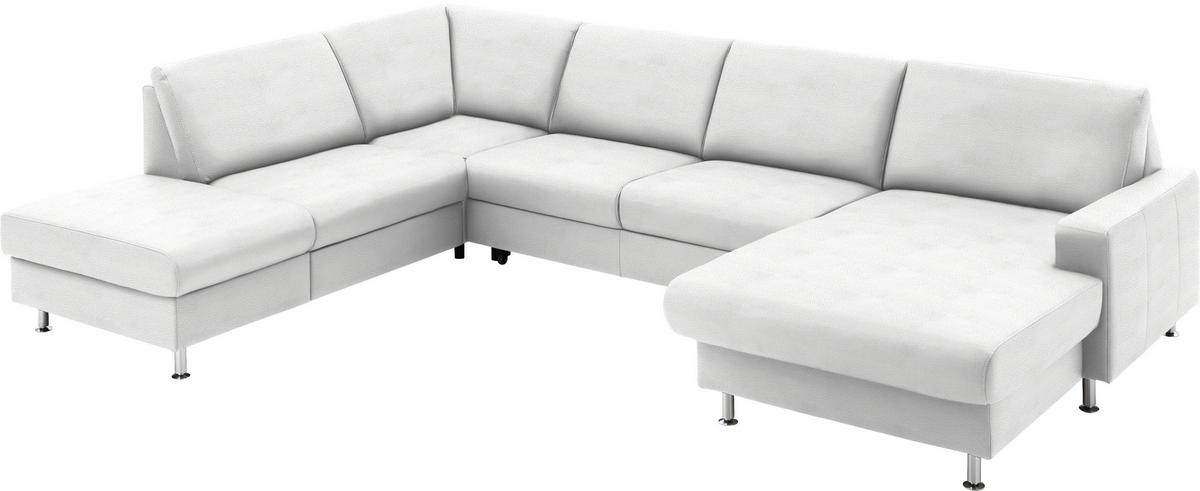 WOHNLANDSCHAFT in Echtleder Weiss  - Weiss/Alufarben, Design, Leder/Metall (233/339/165cm) - Beldomo Premium