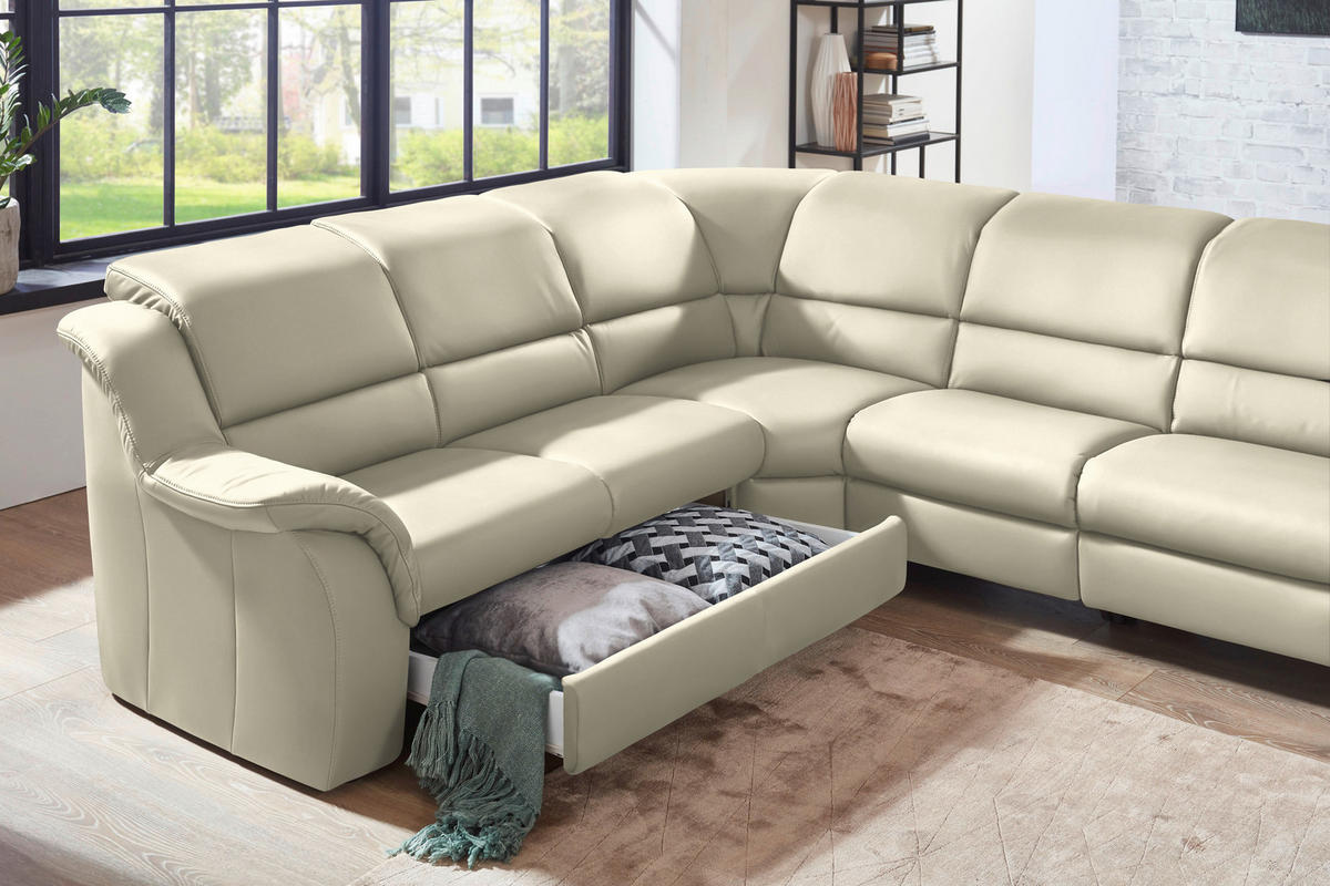 ECKSOFA  in Echtleder Creme  260/324 cm  - Creme/Schwarz, KONVENTIONELL, Leder/Kunststoff (260/324cm) - Cantus