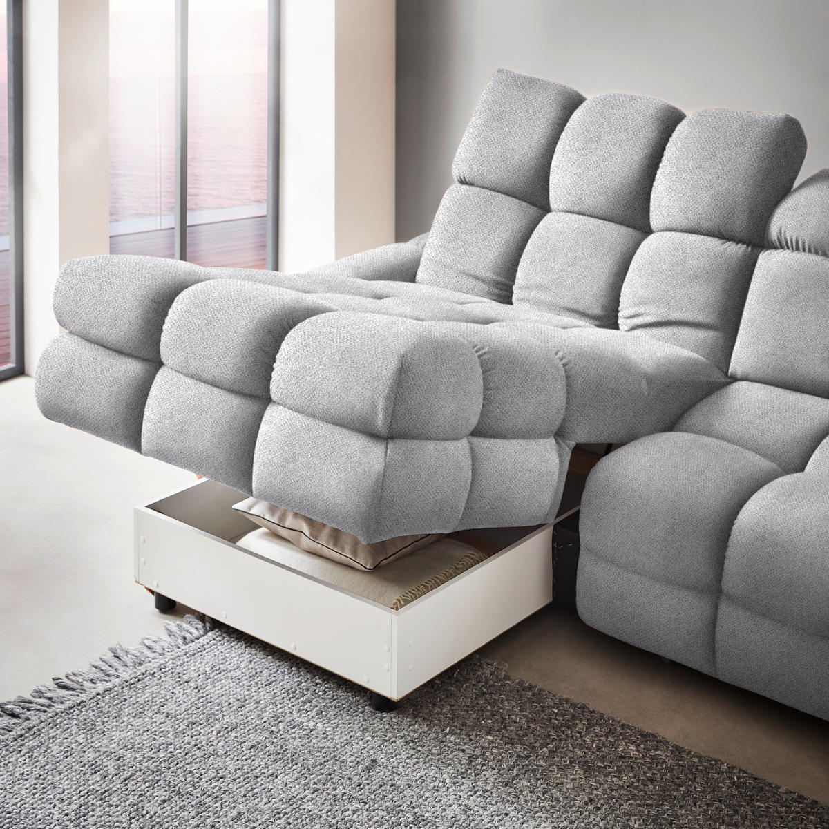 HÖRNSOFFA i velour ljusgrå  - ljusgrå/svart, Design, textil/plast (178/283cm) - Welnova