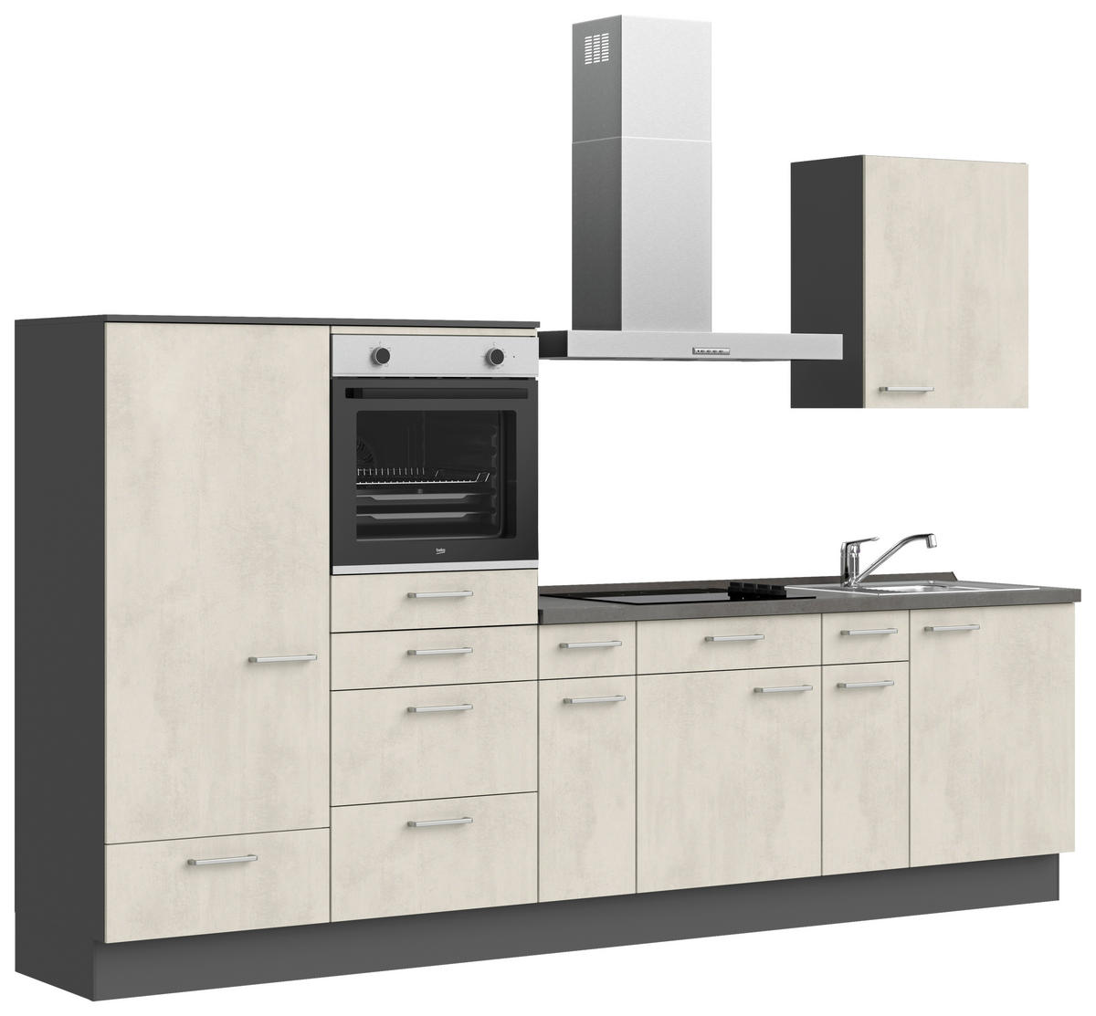KÜCHENBLOCK Riva 300 cm  in Weiß, Schieferfarben  - Schieferfarben/Edelstahlfarben, MODERN, Holzwerkstoff/Metall (300cm) - Nobilia