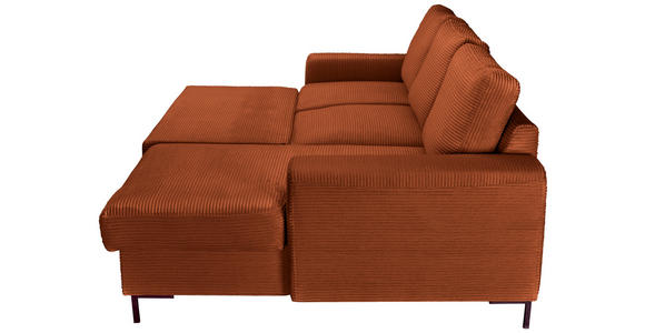 ECKSOFA Rostfarben Cord Rückenkissen, Bettkasten, Schlaffunktion, Rücken echt, Liegefläche im Originalstoff  - Rostfarben/Schwarz, KONVENTIONELL, Textil/Metall (240/150cm) - Carryhome