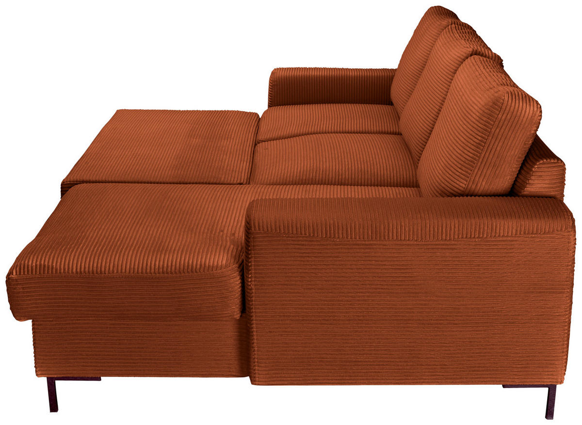 ECKSOFA Rostfarben Cord  - Rostfarben/Schwarz, KONVENTIONELL, Textil/Metall (240/150cm) - Carryhome